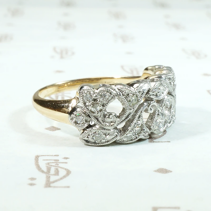Lacy Platinum Paisley Over Gold Diamond Band