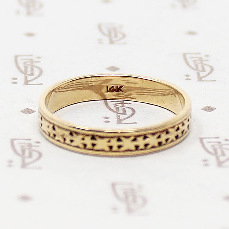 Cuneiform-Like Sculpted Gold Wedding Band