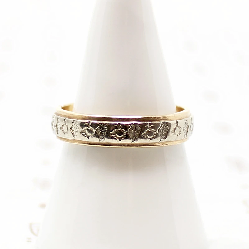 Floral Two-Tone Mens Vintage Wedding Band