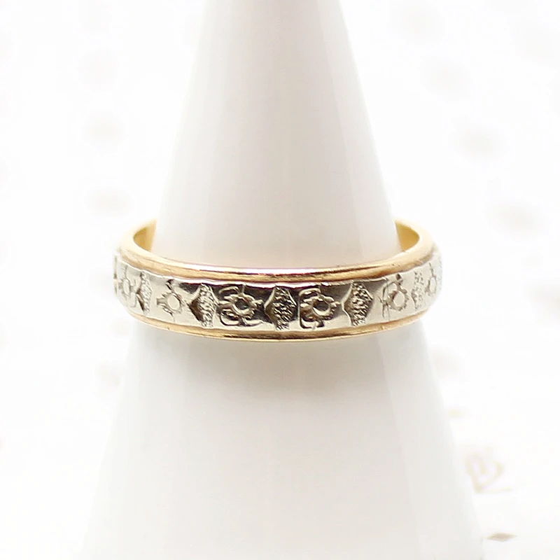 Floral Two-Tone Mens Vintage Wedding Band