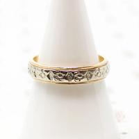 Floral Two-Tone Mens Vintage Wedding Band