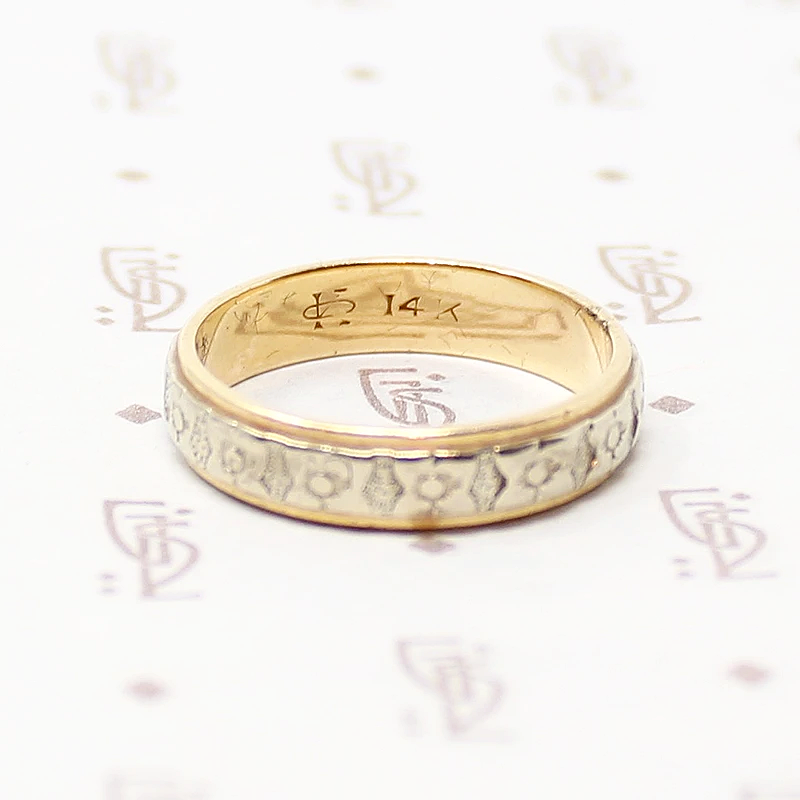 Floral Two-Tone Mens Vintage Wedding Band