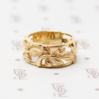 Sculpted Leaves Open Work Gold Band