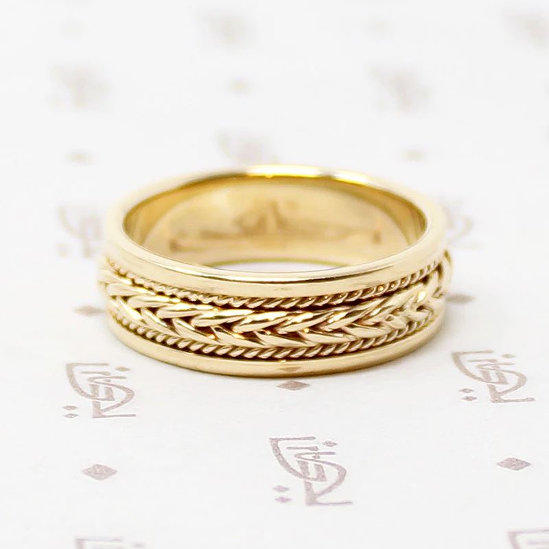 Vintage Mens Wedding Band with Woven Gold Plait