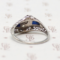 Unusual Diamond & Lab Sapphire Filigree Daisy Ring