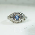 Lovely Sapphire White Gold Filigree Ring
