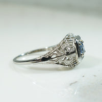 Lovely Sapphire White Gold Filigree Ring
