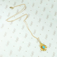 Art Nouveau Gold Iris Pendant with Turquoise & Pearl