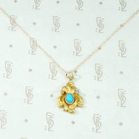 Art Nouveau Gold Iris Pendant with Turquoise & Pearl