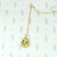 Art Nouveau Gold Iris Pendant with Turquoise & Pearl