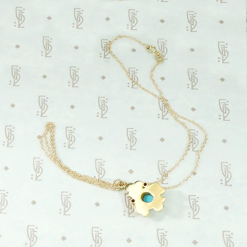 Art Nouveau Gold Iris Pendant with Turquoise & Pearl