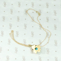 Art Nouveau Gold Iris Pendant with Turquoise & Pearl