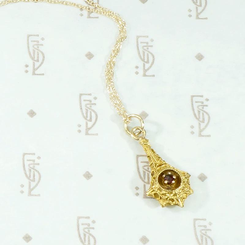 Etruscan Revival Gold Filigree & Garnet Necklace