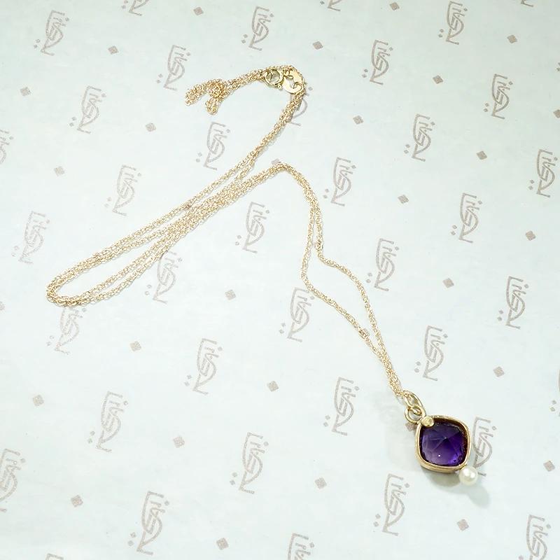 Rich Purple Amethyst Pendant with Pearl Accent