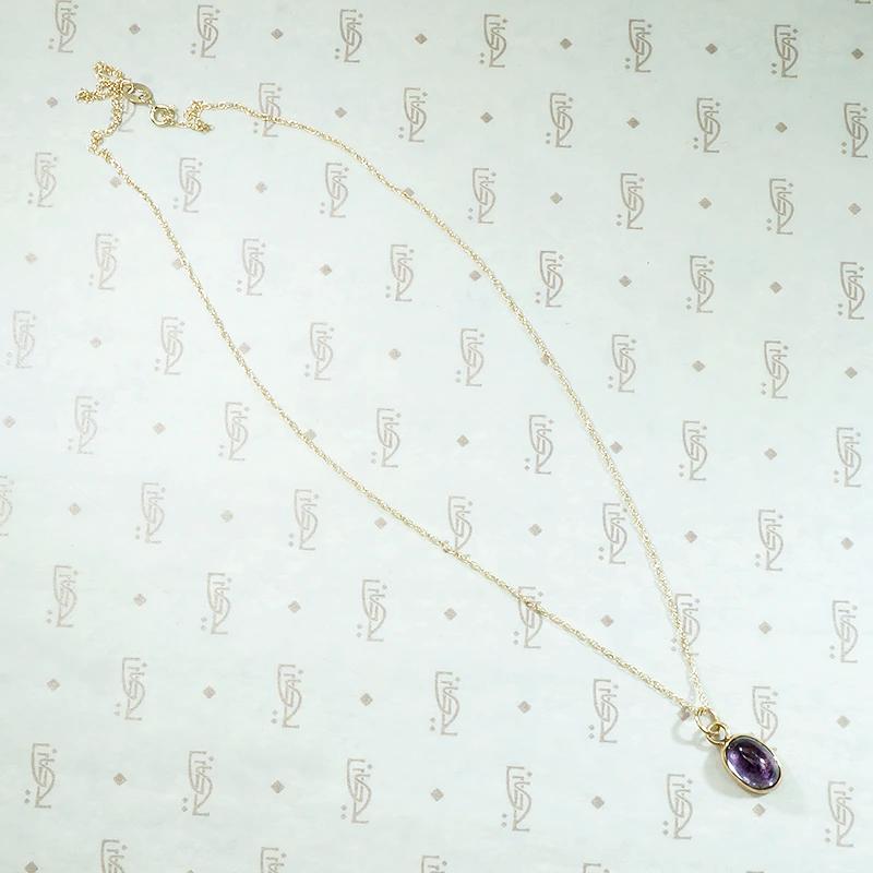 Amethyst Cabochon in Gold Bezel Pendant
