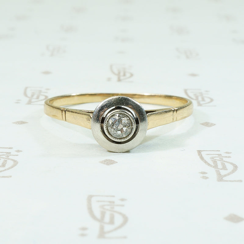 Old Mine Diamond Platinum and Gold Solitaire