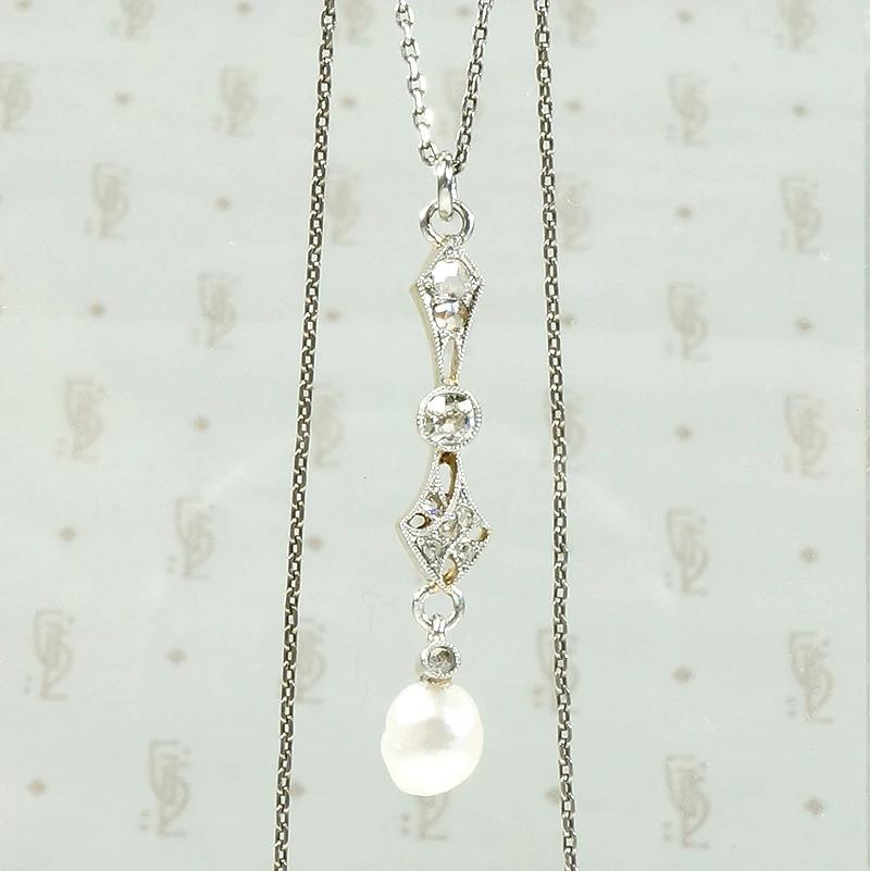 Lovely Edwardian Lavalier with Diamonds & Pearl