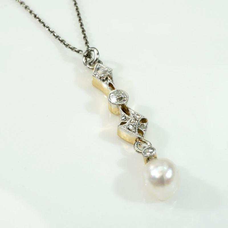 Lovely Edwardian Lavalier with Diamonds & Pearl