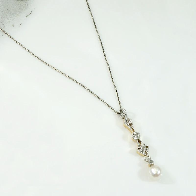 Lovely Edwardian Lavalier with Diamonds & Pearl