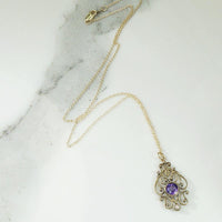 Lacy Gold Amethyst & Pearl Conversion Pendant