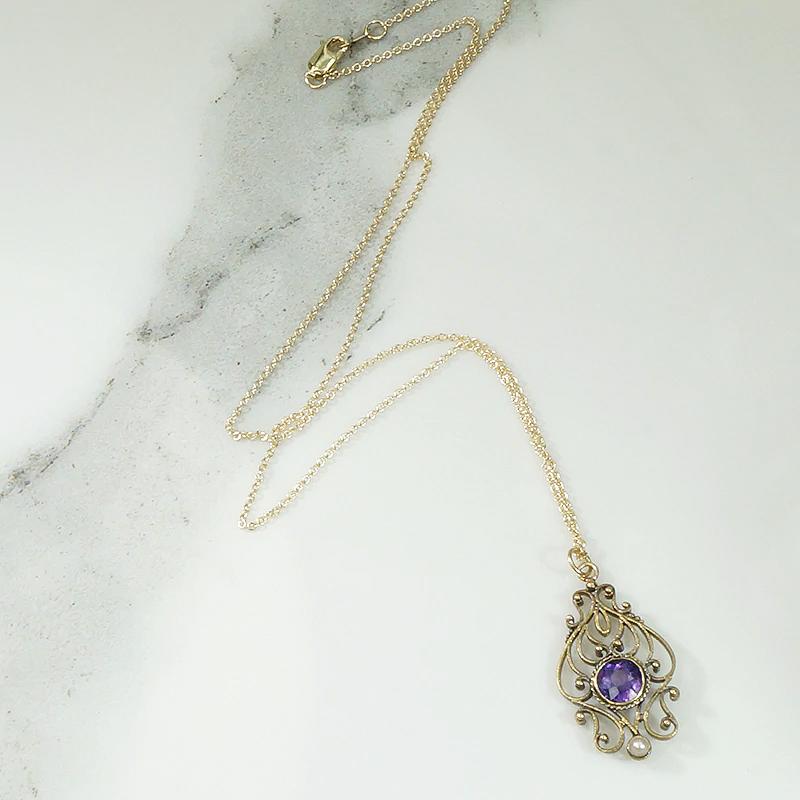 Lacy Gold Amethyst & Pearl Conversion Pendant