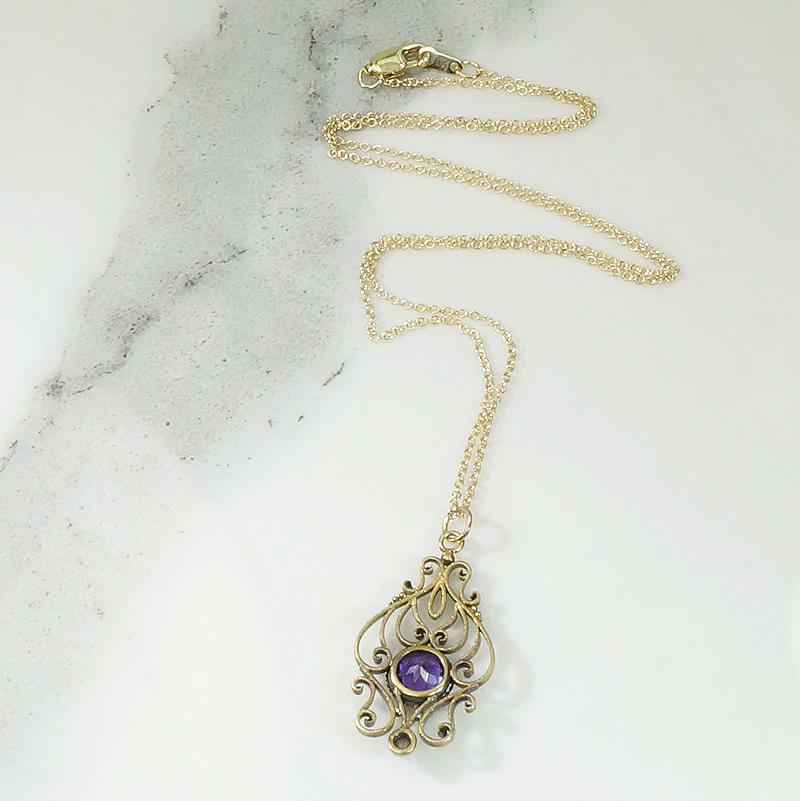 Lacy Gold Amethyst & Pearl Conversion Pendant