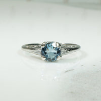 Aquamarine White Gold 1920's Filigree Ring