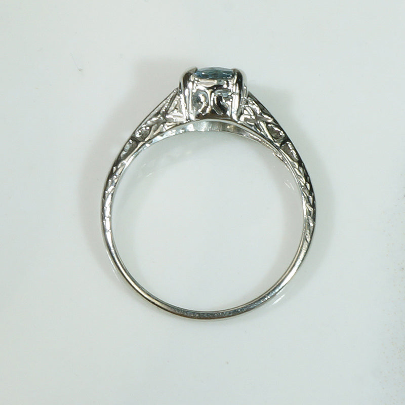 Aquamarine White Gold 1920's Filigree Ring