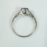 Aquamarine White Gold 1920's Filigree Ring