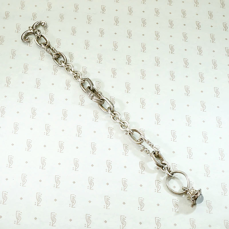 Fancy Sterling Link Bracelet with Moonstone Dangle