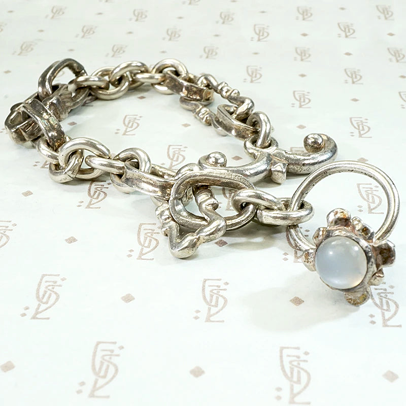 Fancy Sterling Link Bracelet with Moonstone Dangle