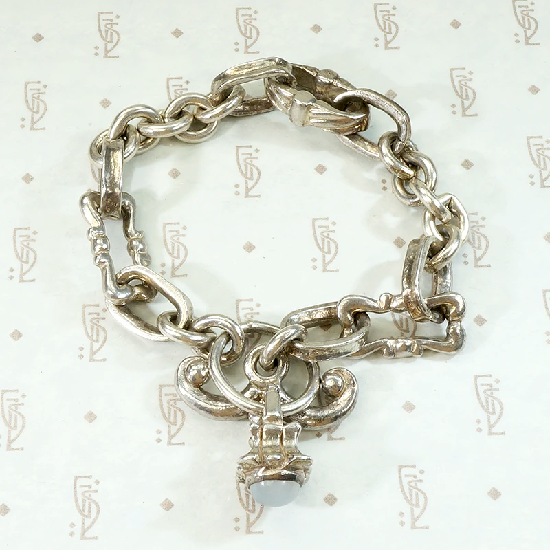 Fancy Sterling Link Bracelet with Moonstone Dangle