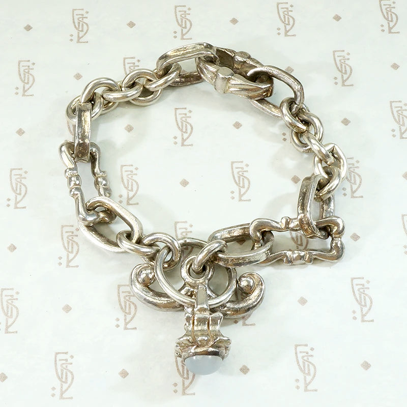 Fancy Sterling Link Bracelet with Moonstone Dangle