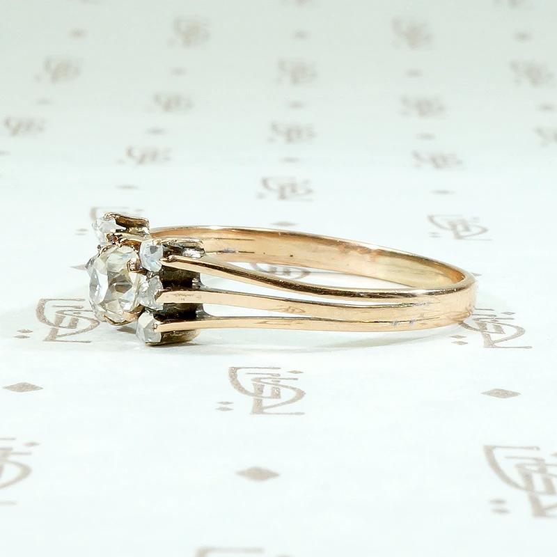 Antique Rosy Gold Ring with Old Mine & Rose Cut Diamonds