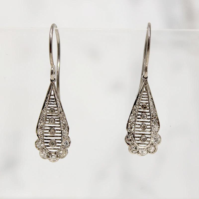 Edwardian Platinum & Diamond Teardrop Earrings