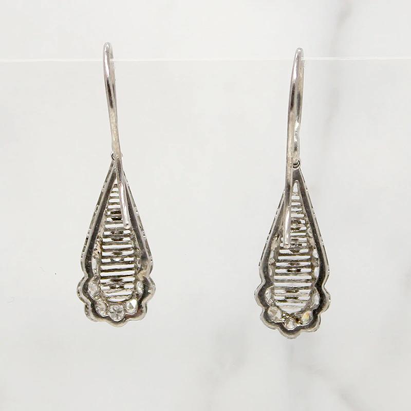 Edwardian Platinum & Diamond Teardrop Earrings