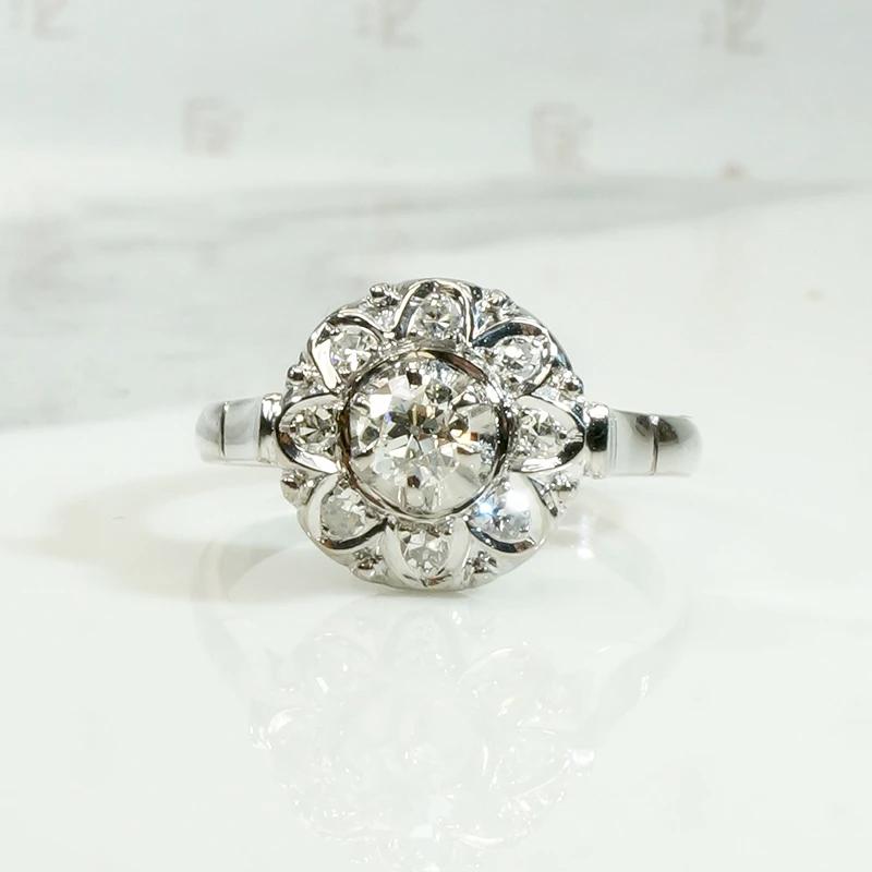 Floral Diamond Halo Ring in White Gold