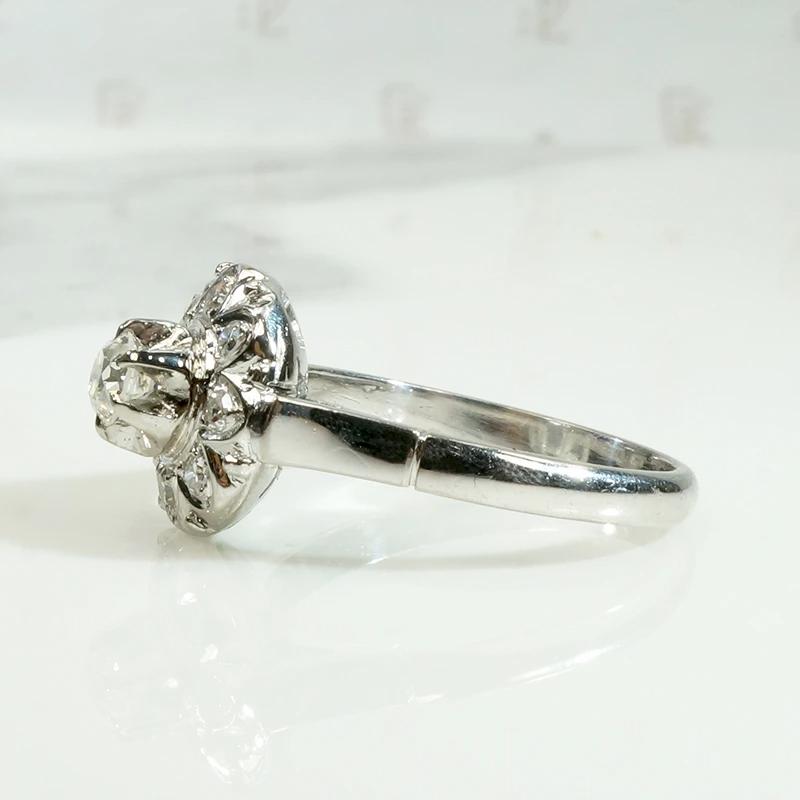 Floral Diamond Halo Ring in White Gold