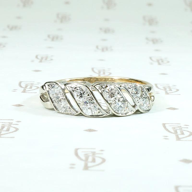 Diamond Set Waves Two-Tone Gold Band