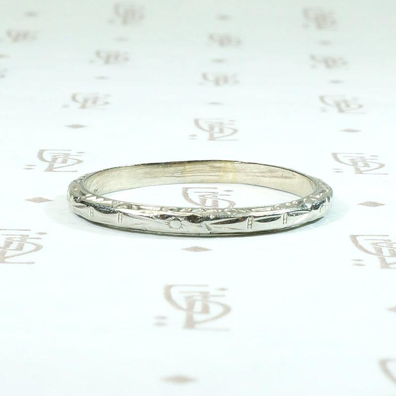 Soft Floral Pattern Art Deco White Gold Wedding Band
