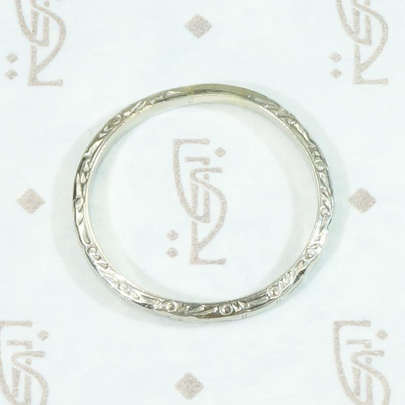 Soft Floral Pattern Art Deco White Gold Wedding Band