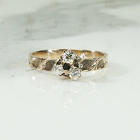Dainty Diamond Clover Ring with Engraved Band