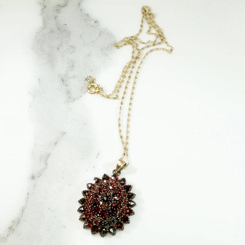 Deep Red Antique Garnet Cluster Pendant