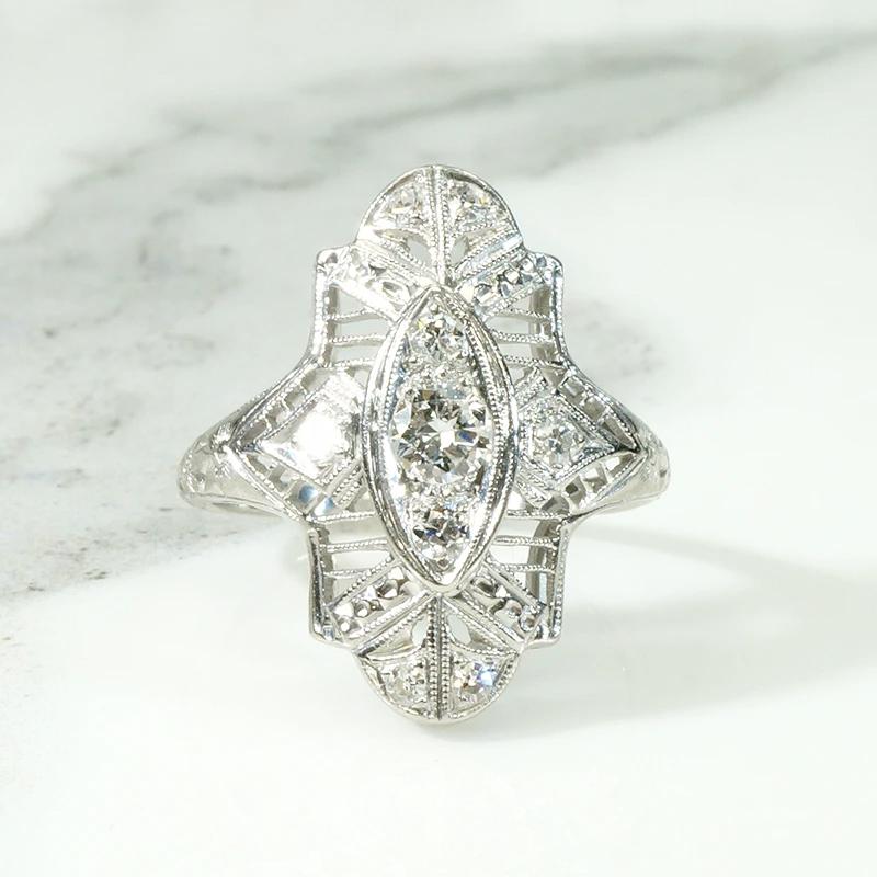 Gossamer Platinum Filigree Ring with Diamonds
