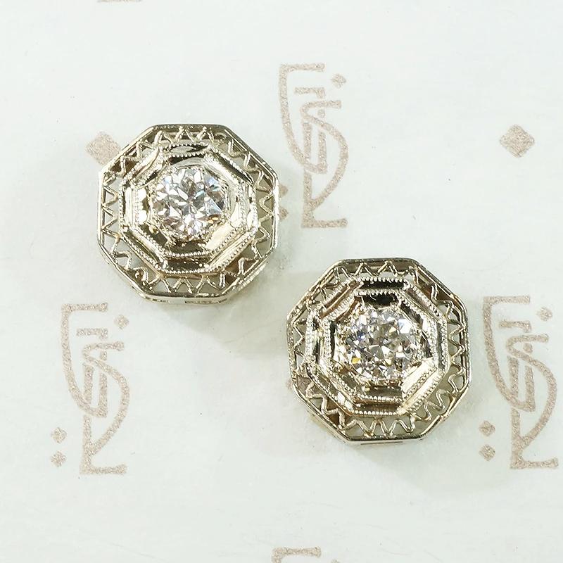 Art Deco Gold Filigree Diamond Studs