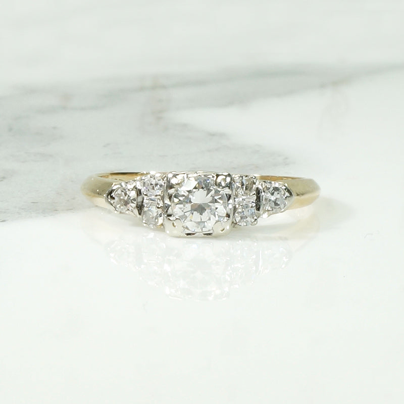 Mid Century Step-Side Diamond Engagement Ring