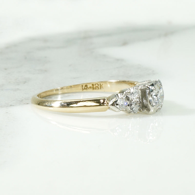 Mid Century Step-Side Diamond Engagement Ring