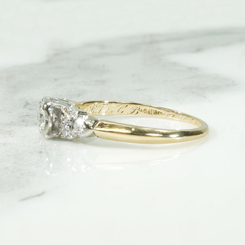 Mid Century Step-Side Diamond Engagement Ring