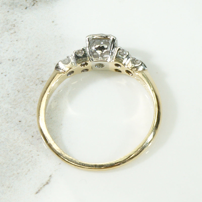 Mid Century Step-Side Diamond Engagement Ring