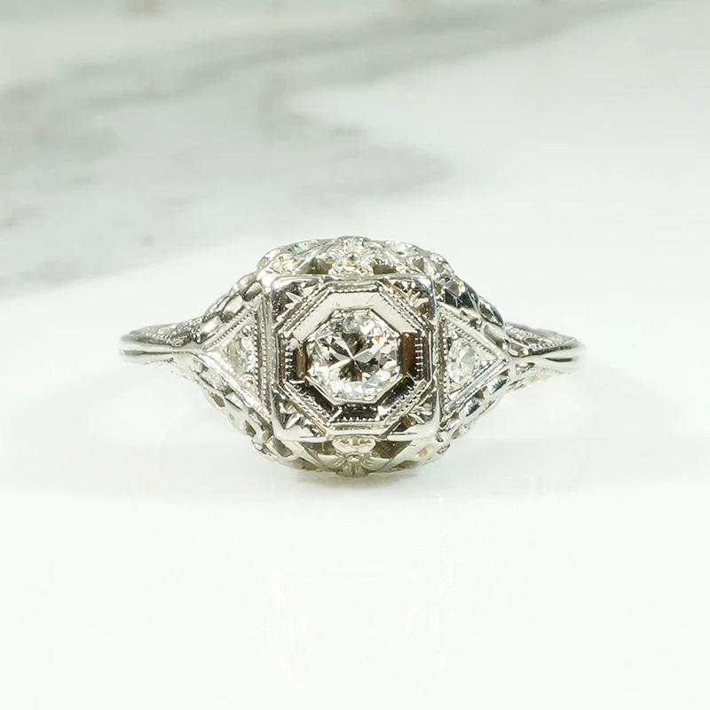 Floral Filigree Diamond Engagement Ring